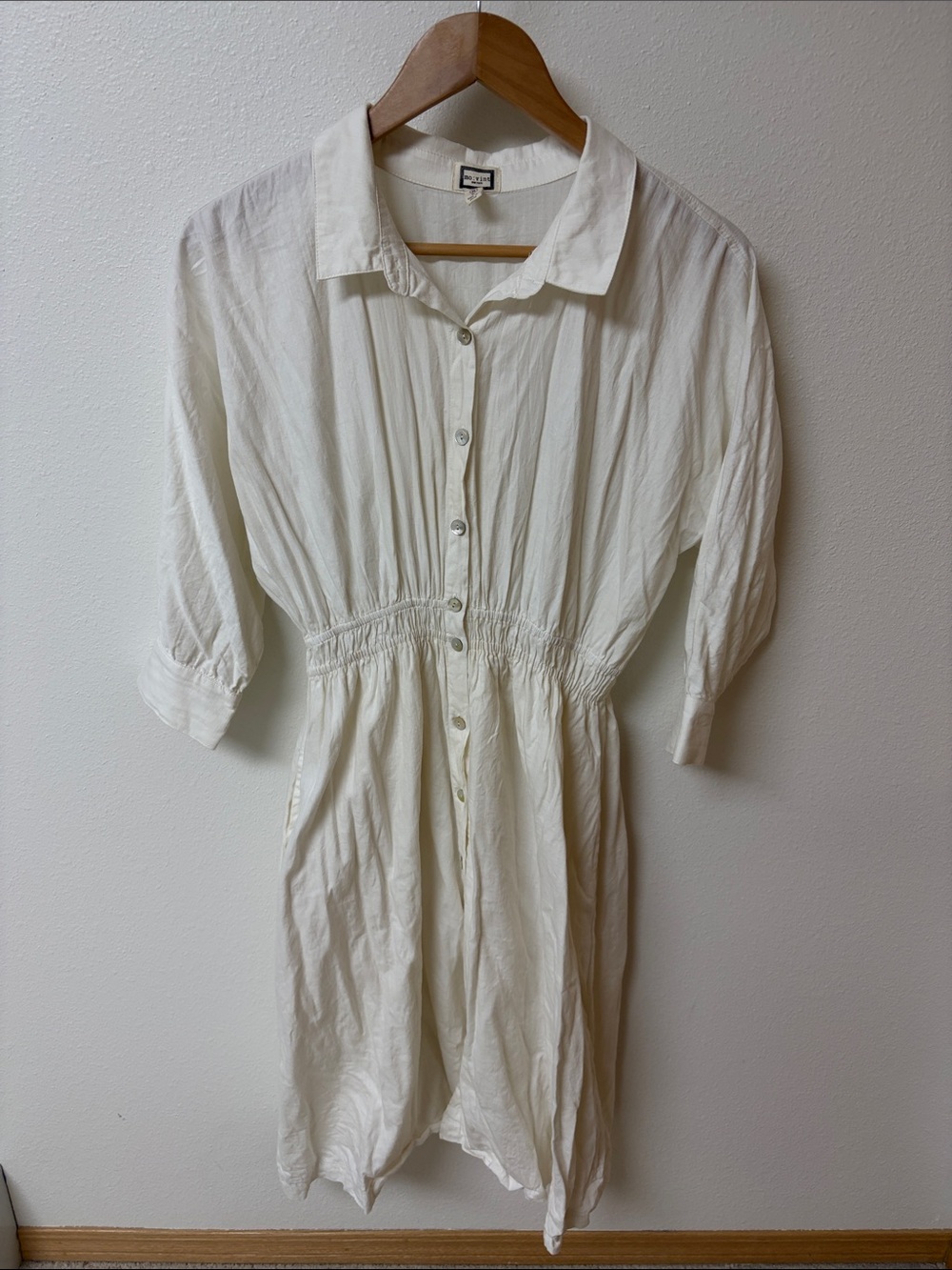 Mo:vint New York White Button-Front Midi Dress with Elastic Waist women’s size M